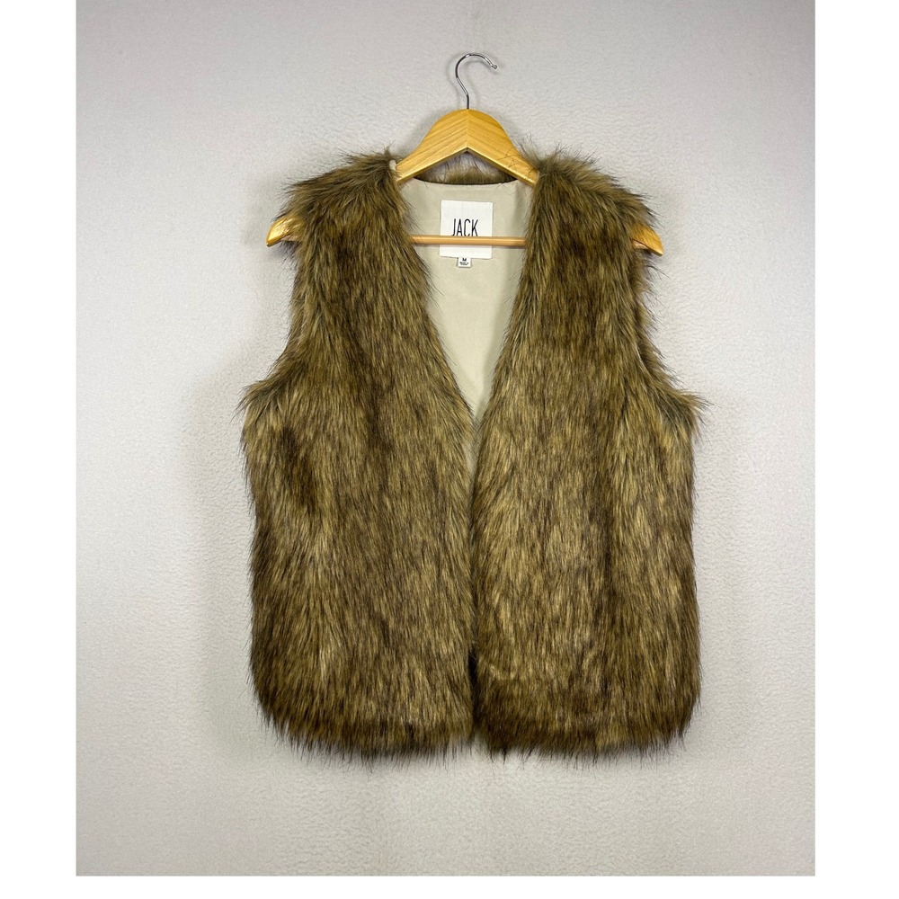 Boho Shaggy JACK Women Medium Brown Faux Fur Open Front Layering Vest JF41464‎